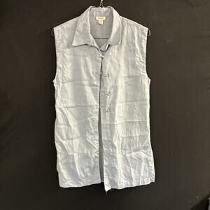 Mikado 100% Linen Sleeveless Shirt Tunic Pale Blue Minimalist Size Large Relaxed